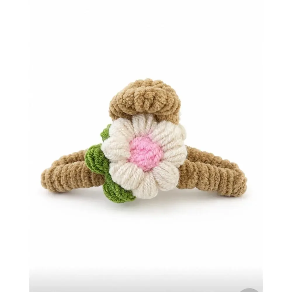 Tan Knit Flower Hair Claw Clip New
